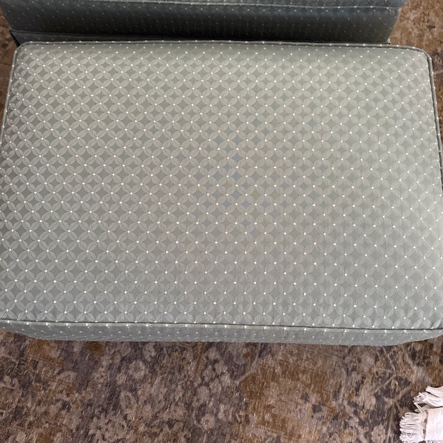 Textile Ethan Allen Skirted Swivel Rocking Lounge Chair & Rolling Ottoman Set With Custom Fabric For Sale - Image 7 of 11