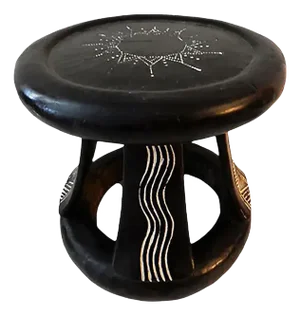 Vintage /Rare African Baule Low Stool With White Carved Pattern