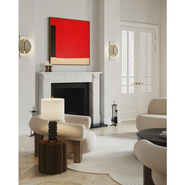 Bring striking visual energy to your space with this large, square abstract painting in a deep red, accented with touches...
