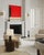 Bring striking visual energy to your space with this large, square abstract painting in a deep red, accented with touches...