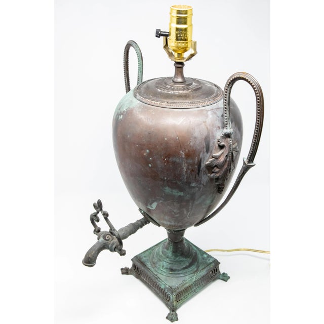 Antique Copper Water Vessel Converted to Lamp For Sale - Image 9 of 13