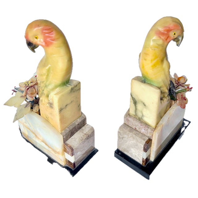 Pair Art Deco Jadeite & Multi-Stone Parrot Bookends For Sale In Atlanta - Image 6 of 18