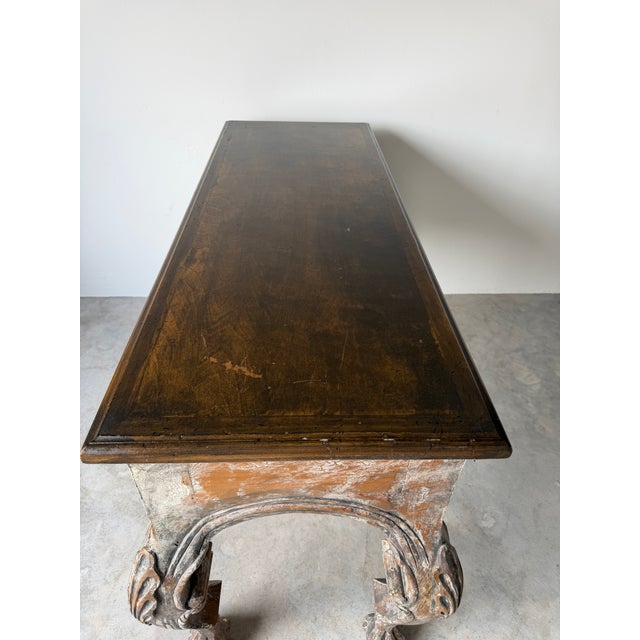 Vintage Italian Baroque Style Hand-Carved Wood Console Table With Paw Feet For Sale - Image 10 of 18