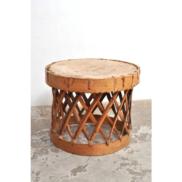 Vintage Wood and Goat Leather Side Table, 1960s For Sale - Image 3 of 7
