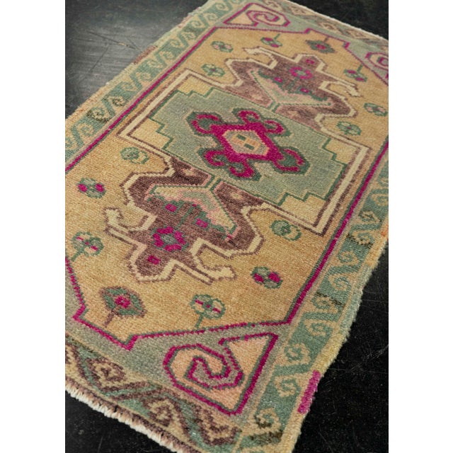 Textile Turkish Mini Rug Oriental Hand Knotted Vintage Rug 1'6" x 2'6" #21186 For Sale - Image 7 of 8
