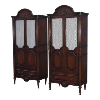 1940's Hollywood Regency Dark Walnut Tall Chiffoniers/ Tall Boys/ Bachelors Chests/ Dressers a - Pair For Sale