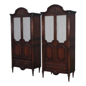 1940's Hollywood Regency Dark Walnut Tall Chiffoniers/ Tall Boys/ Bachelors Chests/ Dressers a - Pair