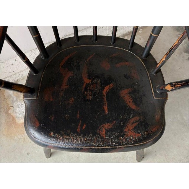 19th Century 19thc Original Paint Decorated Windsor Arm Chair For Sale - Image 5 of 10