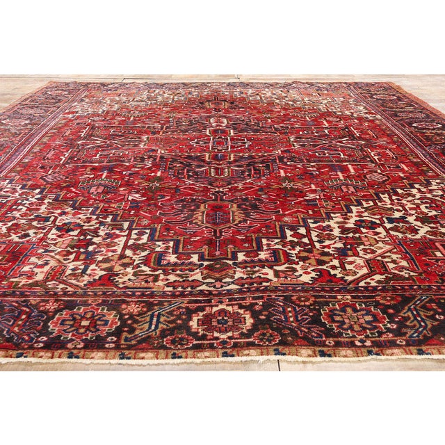 Red Antique Persian Heriz Rug - 11'07 X 14'01 For Sale - Image 8 of 9