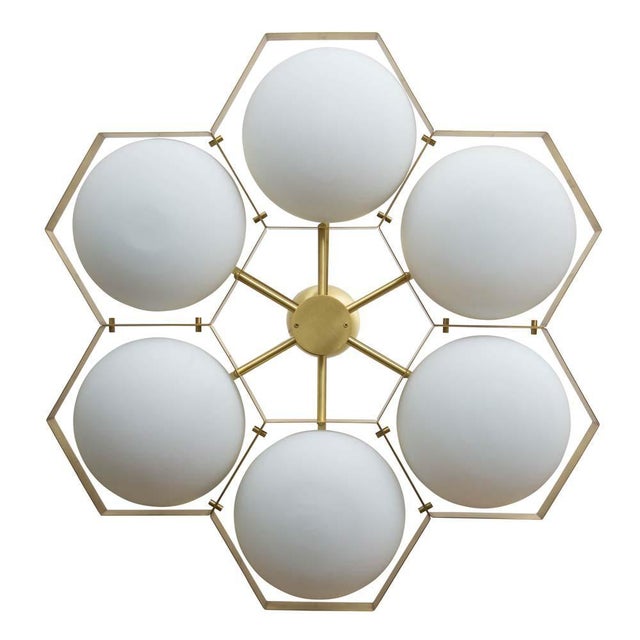 Brass and White Murano Glass Beehive Flush Mount Ceiling Lamp, 2009 For Sale - Image 4 of 7