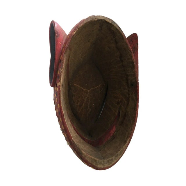 Red Vintage African Lg Colorful Leopard Mask Bozo Bamana 14" H For Sale - Image 8 of 9