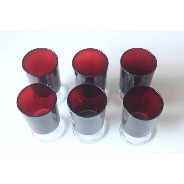 Red frenche wine glasses by Luminarc, set of 6, in excellent vintage condition without chips diameter on top each 2.36" -...
