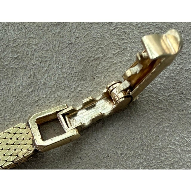 Metal Rare Vintage 14 Karat Gold Ladies Omega Dress Wristwatch, Circa 1968 With Manual Wind-Up & Woven Gold Mesh Band by Premier Swiss Maker Omega For Sale - Image 7 of 12