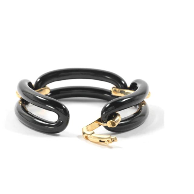 Not Yet Made - Made To Order Christina Addison Alternating Multi Wood and Gold Curb Link Bracelet For Sale - Image 5 of 12