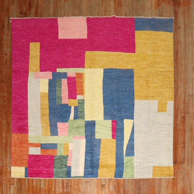 Early 21st Century Contemporary Abstract Afghan Square Rug For Sale - Image 5 of 12