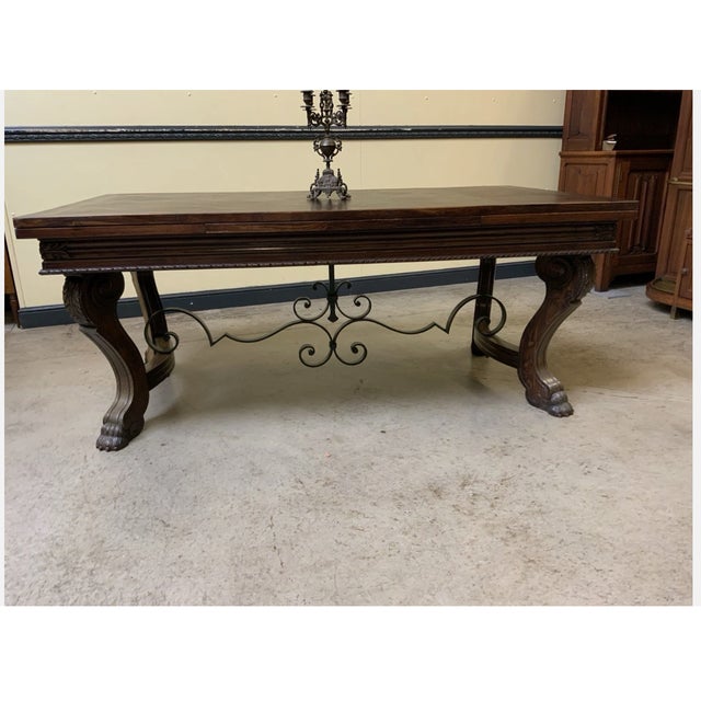 Brown Antique Extendable Table in Oak, 1935 For Sale - Image 8 of 9