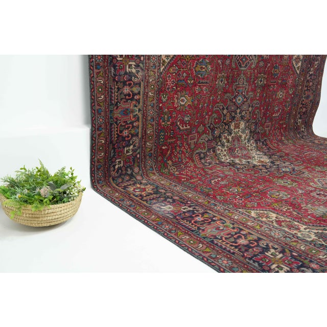 1970s Vintage Persian Handmade Wool 9x12 Red Area Rug For Sale - Image 9 of 11