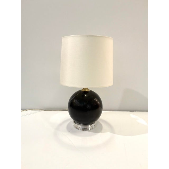 Modern stylish Black Marble Ball Lamp on Acrylic Base. Off White shade. Showroom Floor Sample.