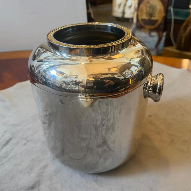 1970s Mid-Century Modern Silver Plate and Brass Luxury Wine Cooler by Cesa 1882 For Sale - Image 6 of 14