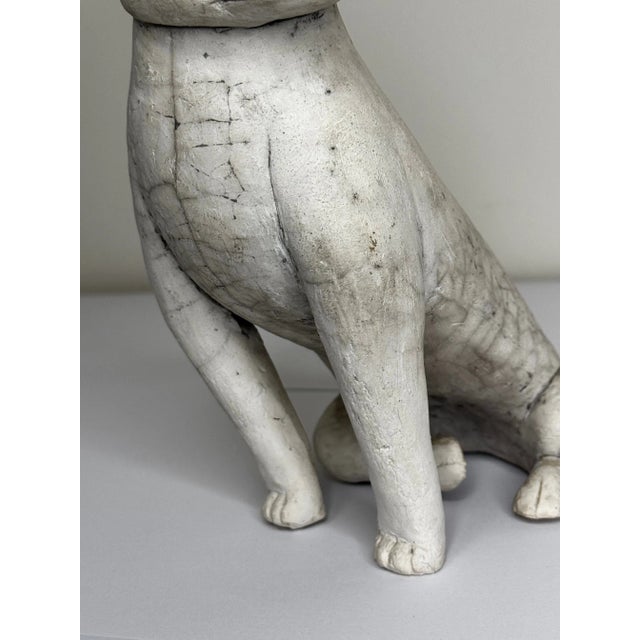 Vintage Hand-Modelled Studio Pottery American Pit Bull Terrier Dog Sculpture With Ivory Raku-Inspired Surface For Sale - Image 6 of 10
