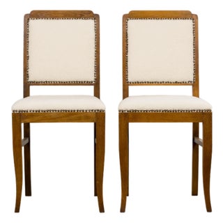 French Art Deco Maple Accent Side Chairs in Cream Boucle - A Pair For Sale