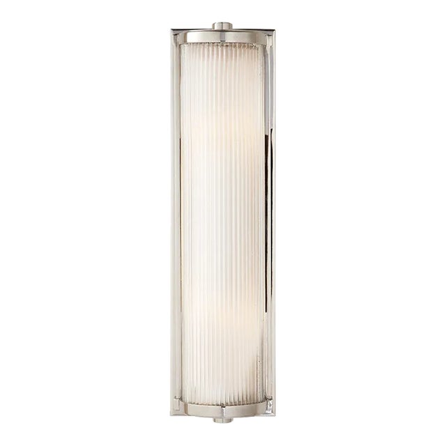 Thomas O'Brien for Visual Comfort Signature Dresser Long Glass Rod Light in Polished Nickel with Frosted Glass Liner For Sale