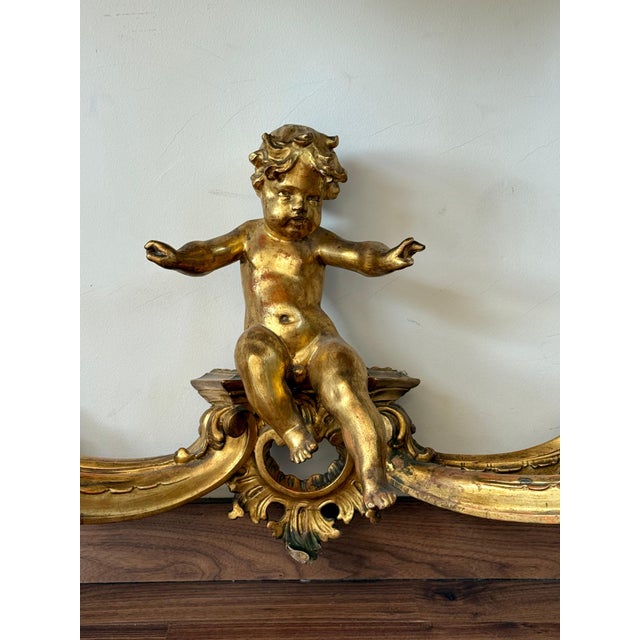 Early 19th Century Baroque Carved & Gilted Walnut Ormolu with Marble Console Table and Cherub For Sale - Image 14 of 18