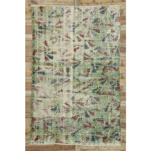 Green Vintage Zeki Muren Distressed Turkish Sivas Rug - 5′8″ × 8′9″ For Sale - Image 8 of 10