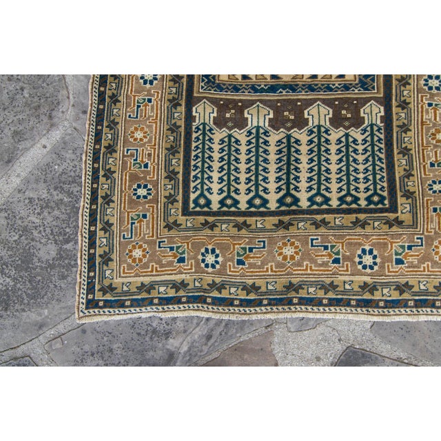 1940s Ink Blue Beige Geometric Hand-Knotted Rug - 4'1" X 7'11" For Sale In Los Angeles - Image 6 of 11