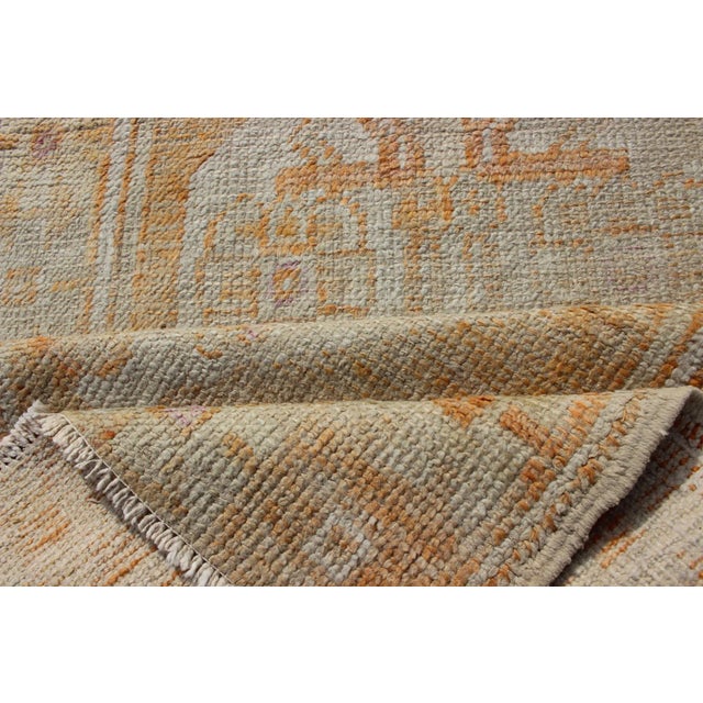 Vintage Turkish Oushak Runner With Medallion's in Light Blue, Cream, Light Orange For Sale - Image 11 of 13