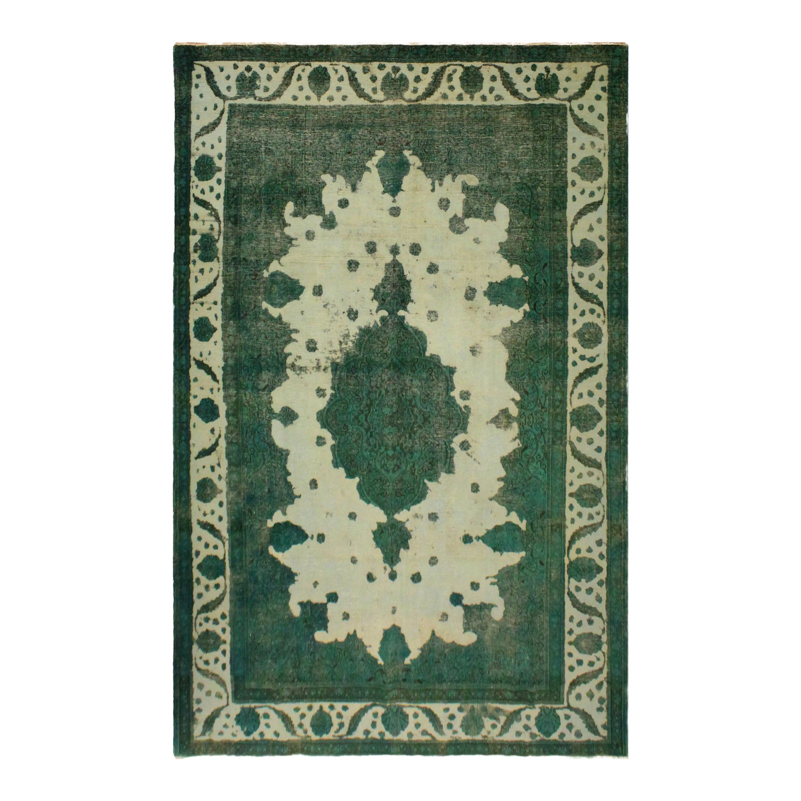 Vintage Distressed Dyed Green/Lt. Green Wool Rug - 7'10 X 11'5 | Chairish