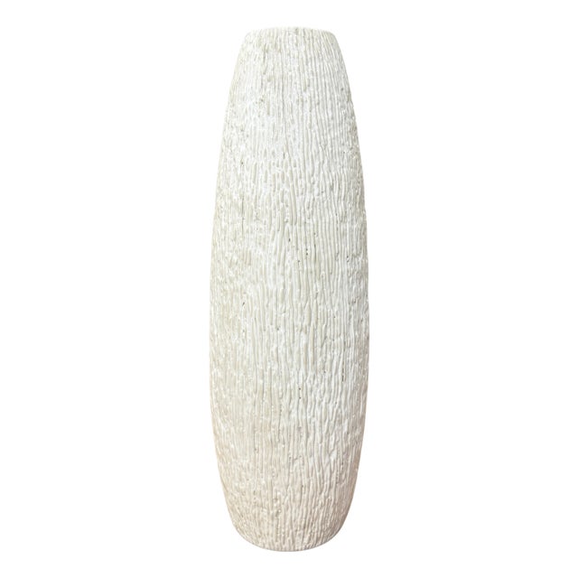 Textured White Bark Styled Ceramic Vase with Round Opening For Sale