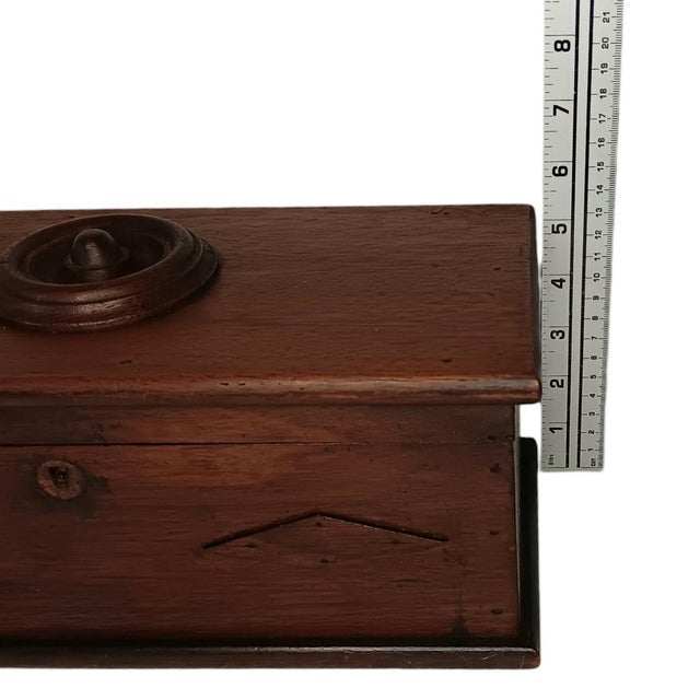Antique Wood Box Dark Rustic Brown Diamond Design With Round Medallion For Sale - Image 14 of 18