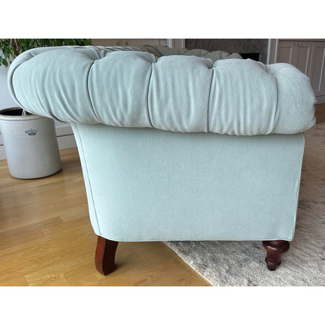 Anthropologie Chesterfield Sofa by Vanguard Furniture – Blue-Green “Mist” Tufted Sofa For Sale In Boston - Image 6 of 10