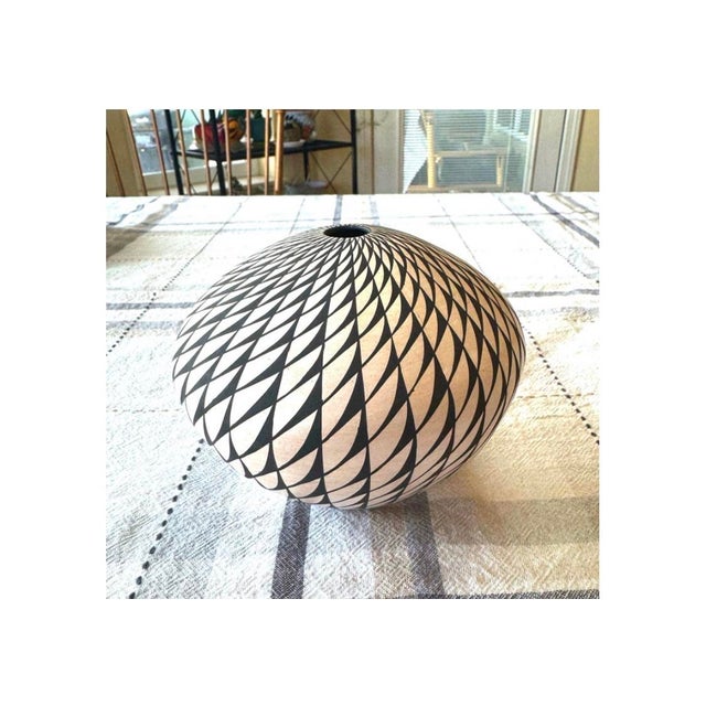 Ceramic Vintage Acoma Pueblo Native American Pottery Swirl Jar Artist Sandra Victorino For Sale - Image 7 of 10