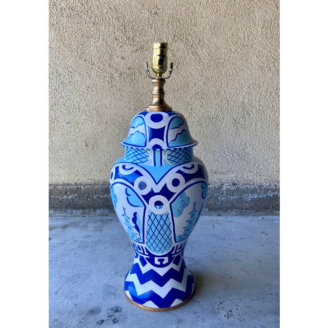 A beautiful accent to any room, this classic ginger jar painted in a Chinoiserie pattern by Dana Gibson will invite joy...