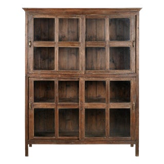 Large Solid Wood Display Case with Sliding Doors For Sale