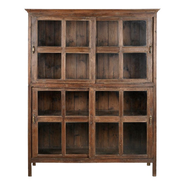 Large Solid Wood Display Case with Sliding Doors For Sale
