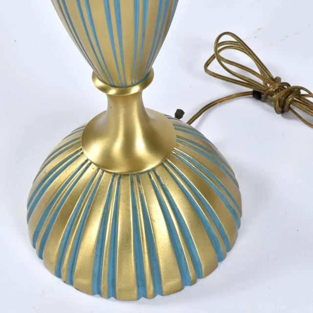 Rembrandt Teal and Gold Hourglass Shaped Midcentury Table Lamp For Sale - Image 10 of 12