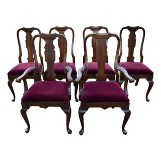 Pennsylvania House Cherry Dining Chairs Vintage Queen Anne Set of 6 Velvet For Sale