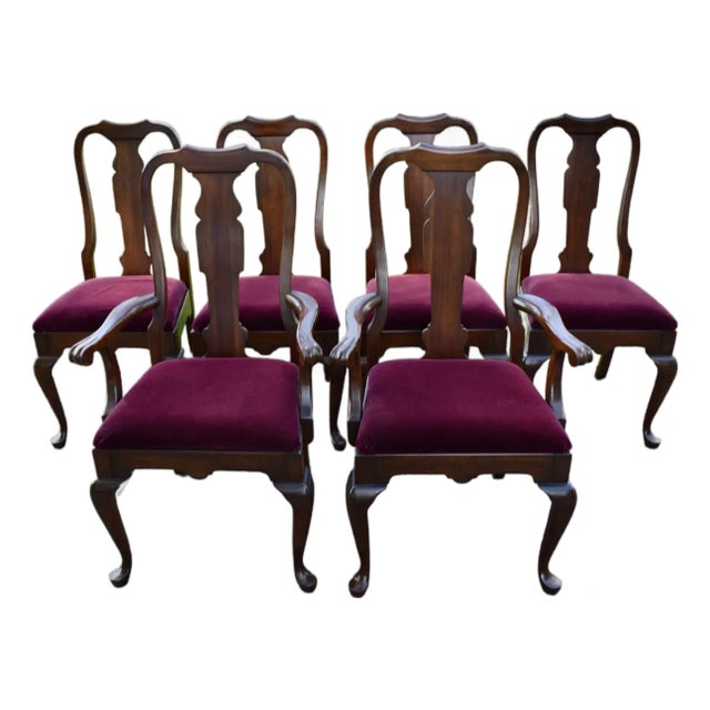 Pennsylvania House Cherry Dining Chairs Vintage Queen Anne Set of 6 Velvet For Sale