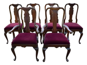 Pennsylvania House Cherry Dining Chairs Vintage Queen Anne Set of 6 Velvet