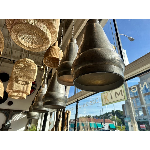 Vintage Nickel Industrial Hammered Pendant Light For Sale In Los Angeles - Image 6 of 9