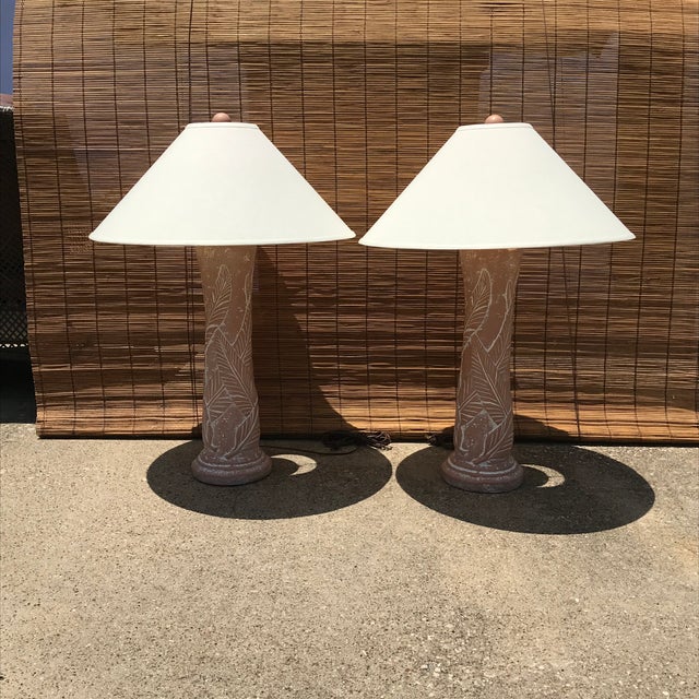 Terra Cota Banana Leaf Table Lamps - a Pair For Sale - Image 12 of 12