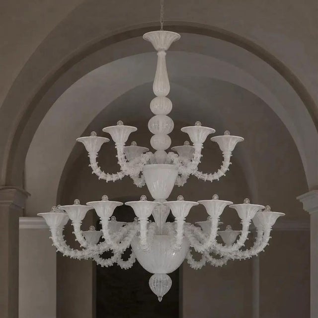 Venetian white "ca' rezzonico" murano glass chandelier all made in murano glass.all made in italy, very elegant, a piece...