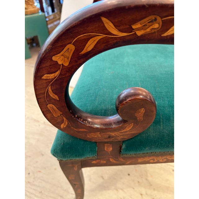Dutch Marquetry Inlaid Armchair With Velvet Seat For Sale - Image 10 of 12