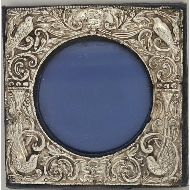 English Art Nouveau Sterling Silver Repoussé Frame With Rare Bird Motifs — Birmingham 1905 For Sale - Image 3 of 17