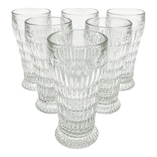 Vintage Jeanette Glass Co. Rippled Soda Shop Glasses Ice Cream Sundae, Root Beer Float & Fountain Glasses - Set of 6 For Sale
