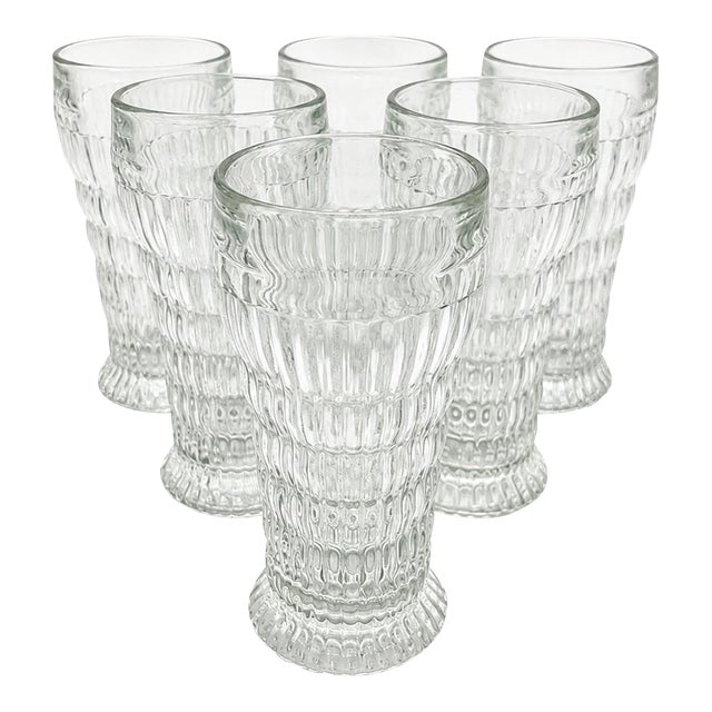 Vintage Jeanette Glass Co. Rippled Soda Shop Glasses Ice Cream Sundae, Root Beer Float & Fountain Glasses - Set of 6 For Sale