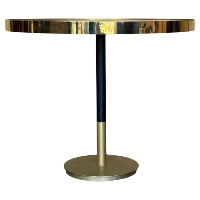 1970s Hollywood Regency Round Cantilever Brass Dinning Table with Black Glass For Sale - Image 15 of 18